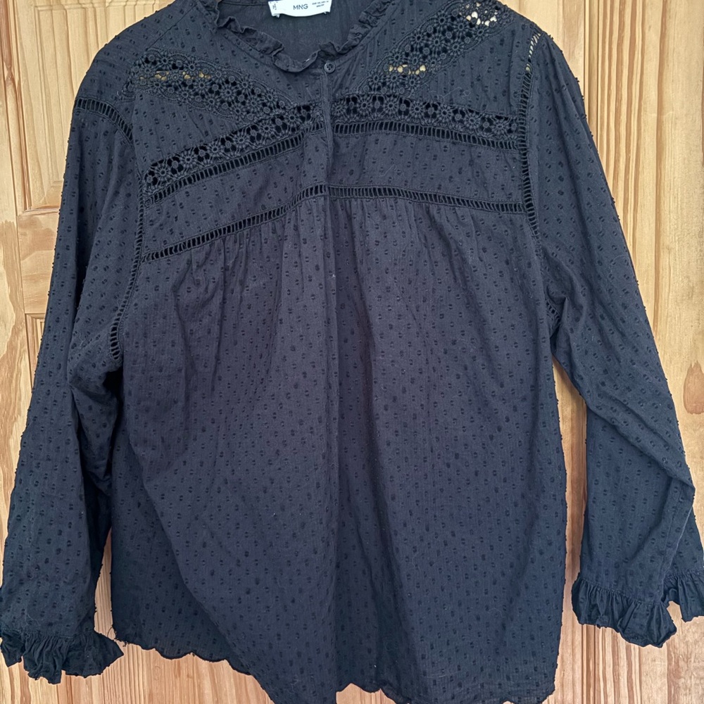 Mango Black Lace Detail Blouse